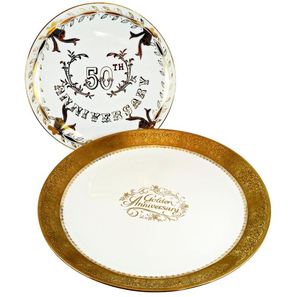 Vintage Golden Anniversary Plate Set Lefton & Bavaria Porcelain 1960s - Picture 2 of 8